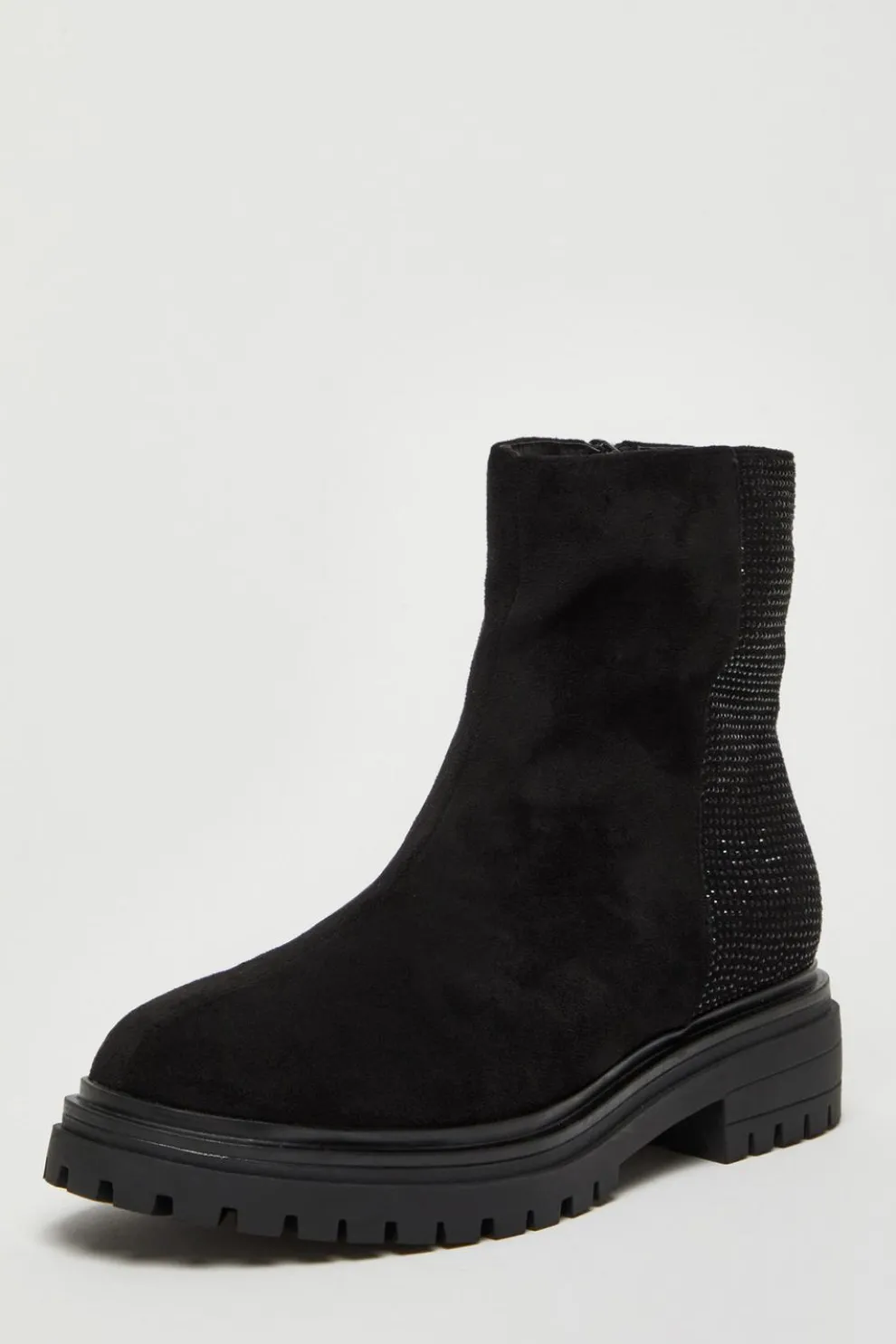Black Diamante Faux Suede Ankle Boots