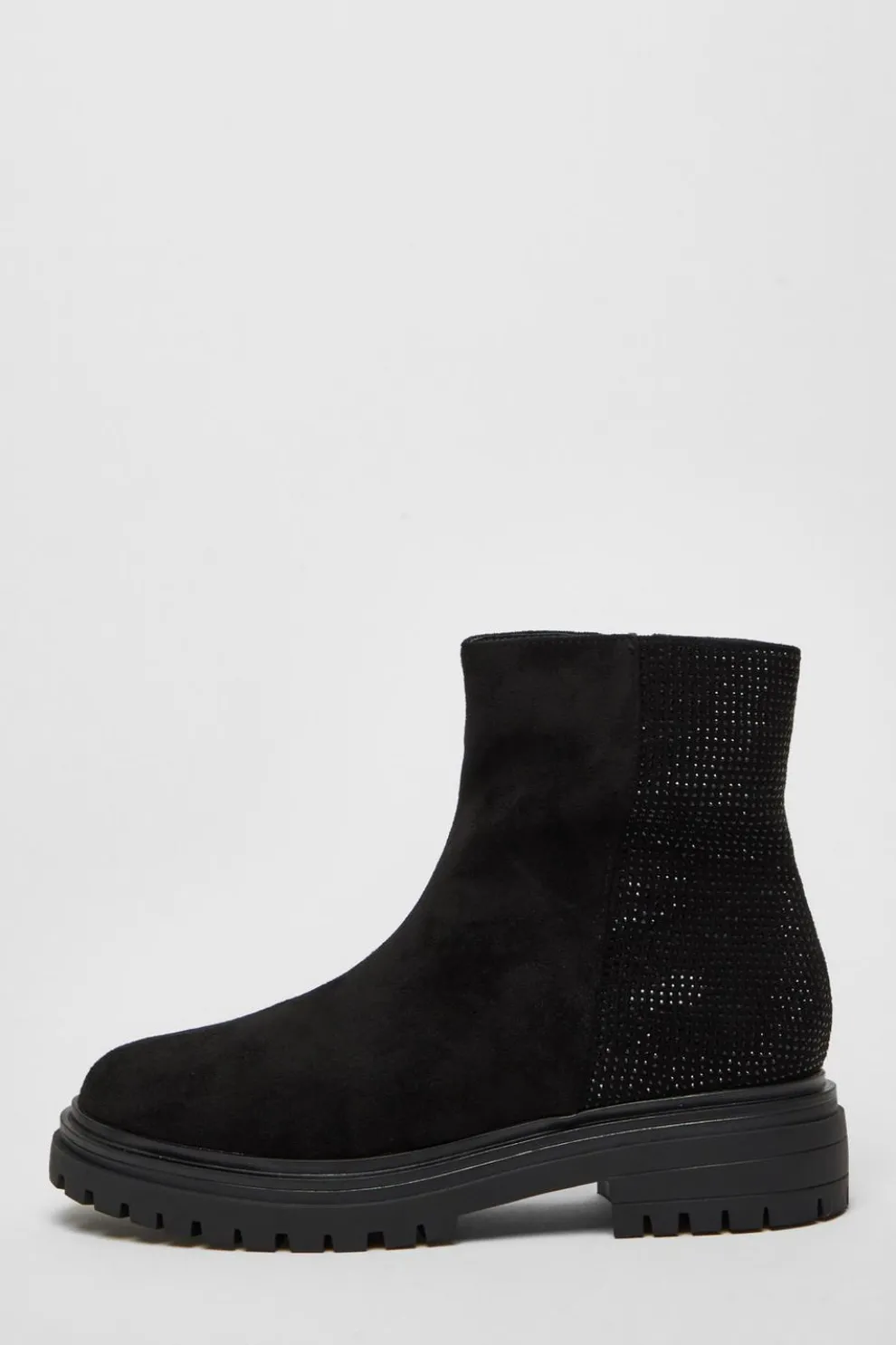 Black Diamante Faux Suede Ankle Boots