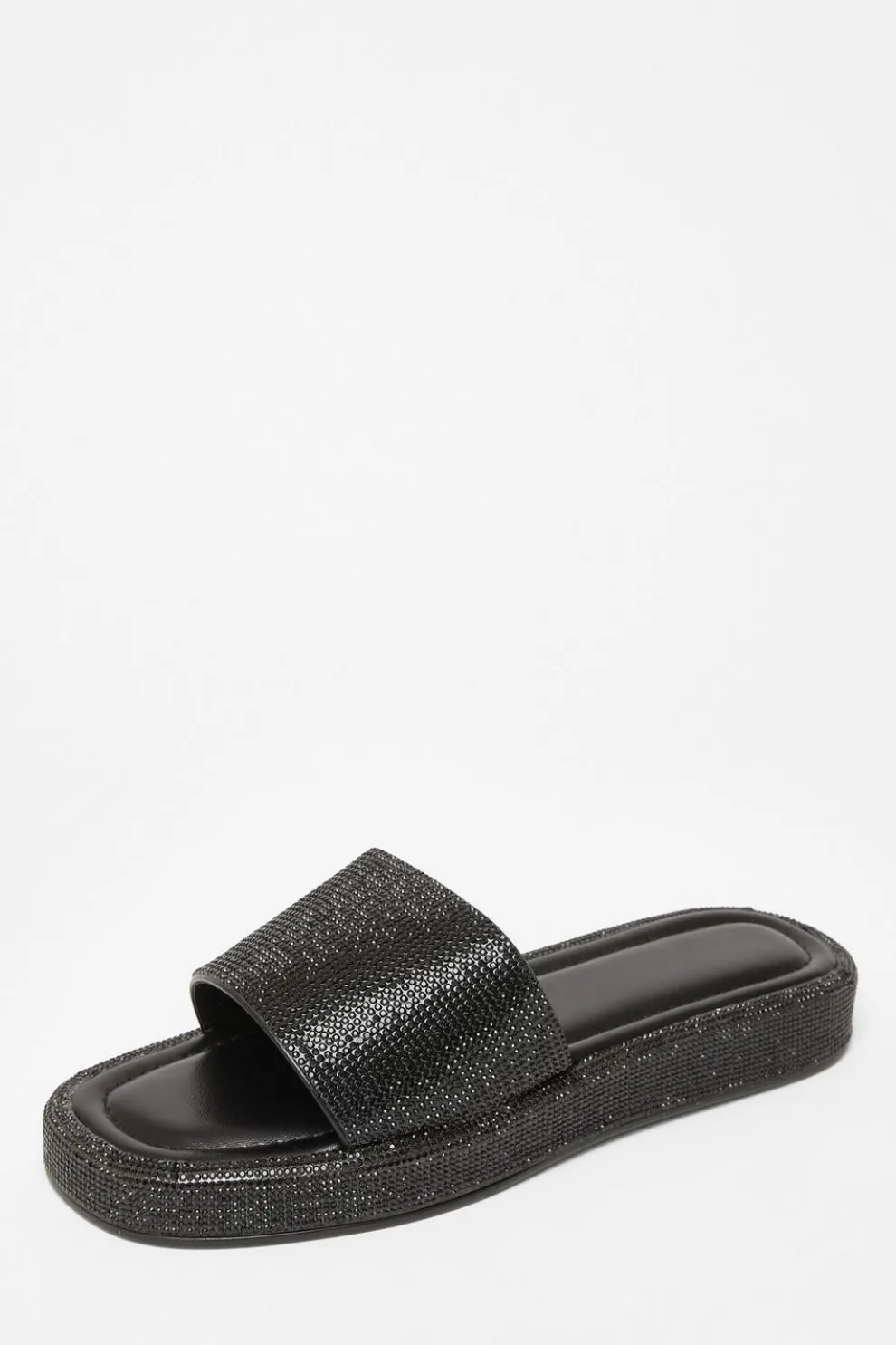 Black Diamante Flat Sandals