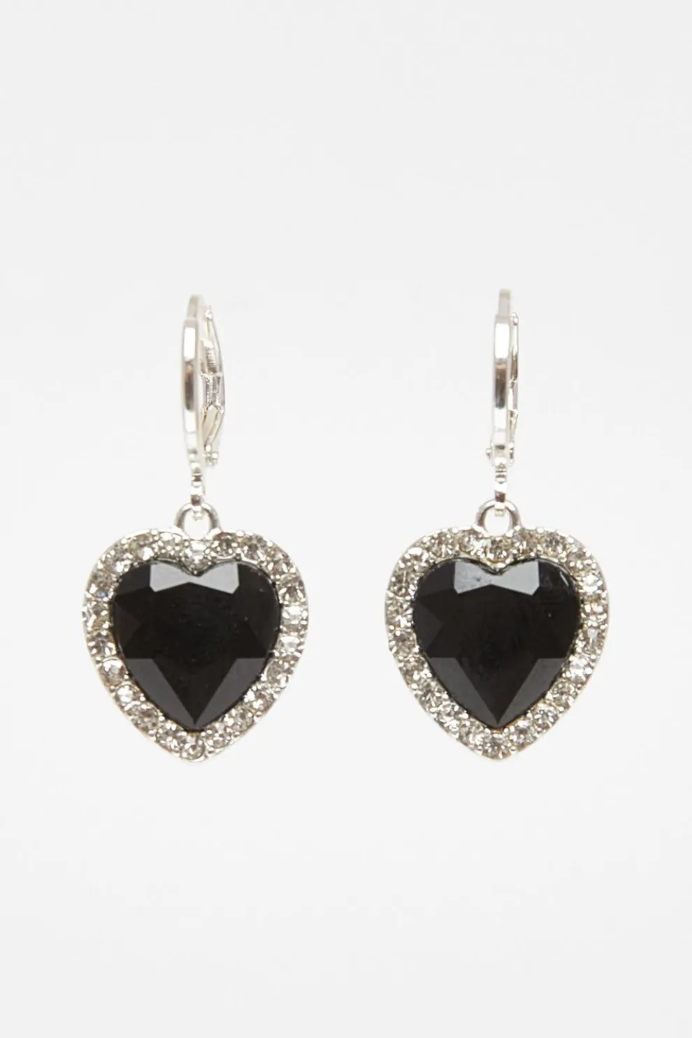 Black Diamante Heart Hoop Earrings