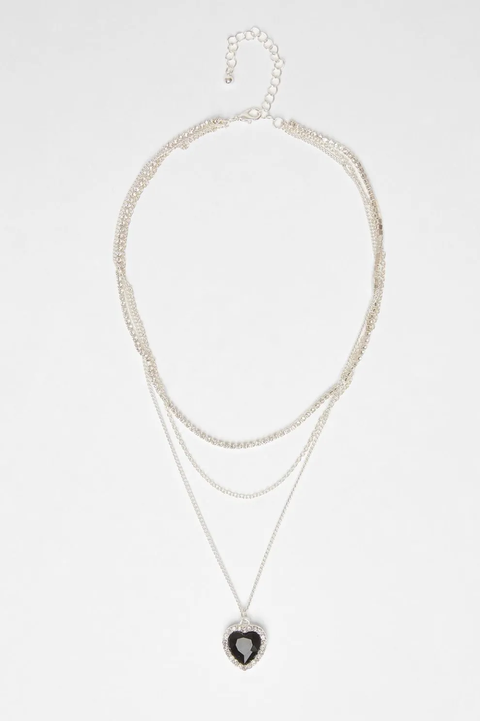 Black Diamante Heart Layered Necklace