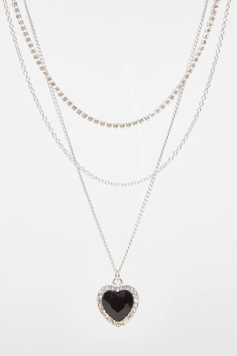 Black Diamante Heart Layered Necklace