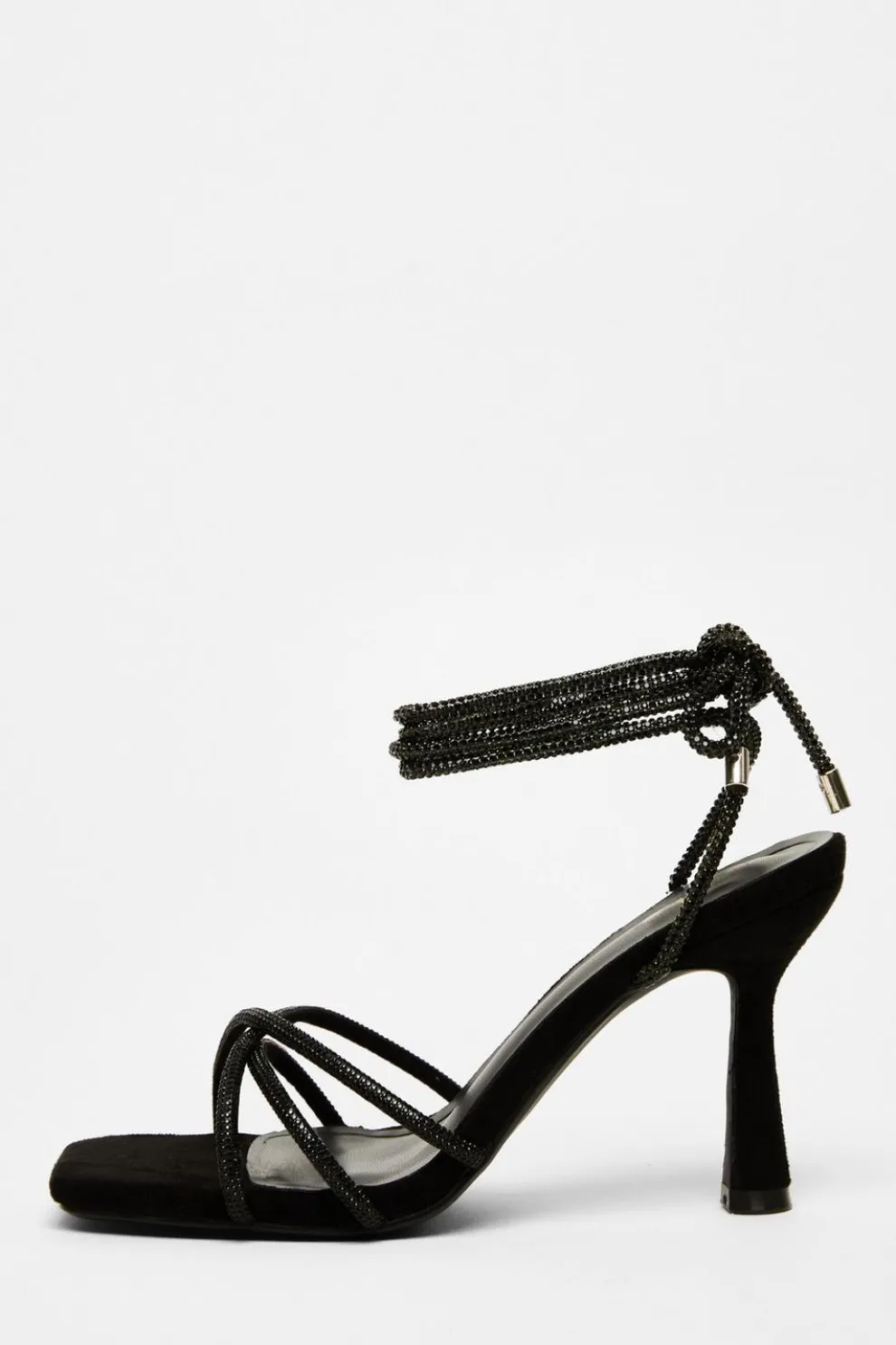 Black Diamante Lace Up Heels