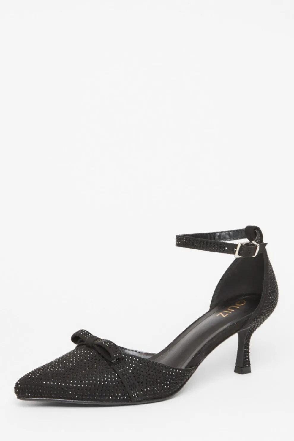 Black Diamante Low Court Heels