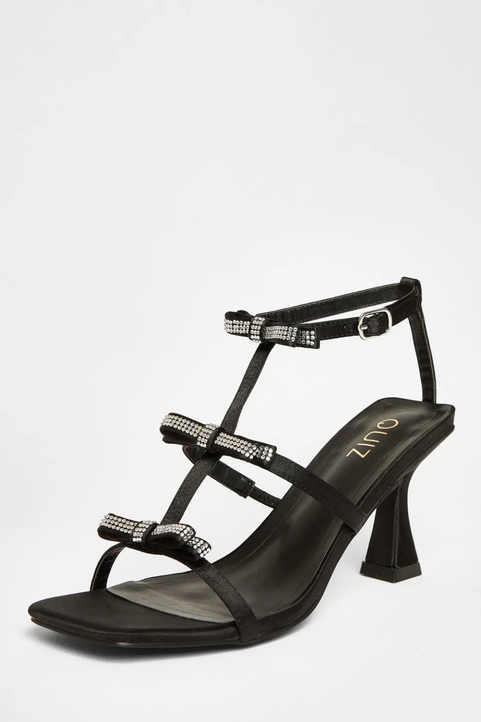 Black Diamante Multi Bow Heeled Sandal