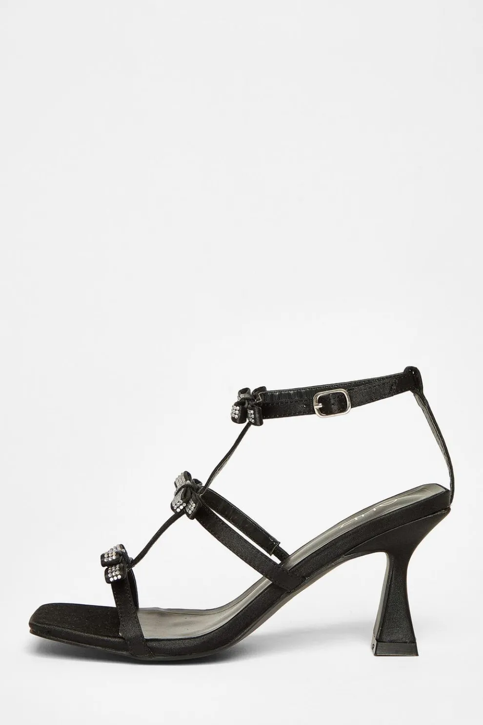 Black Diamante Multi Bow Heeled Sandal