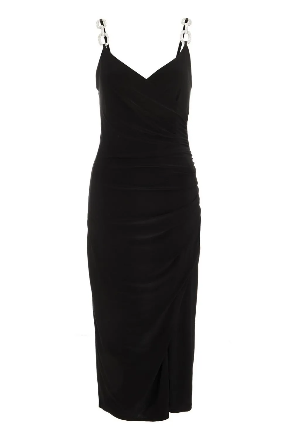 Black Diamante Ruched Midi Dress