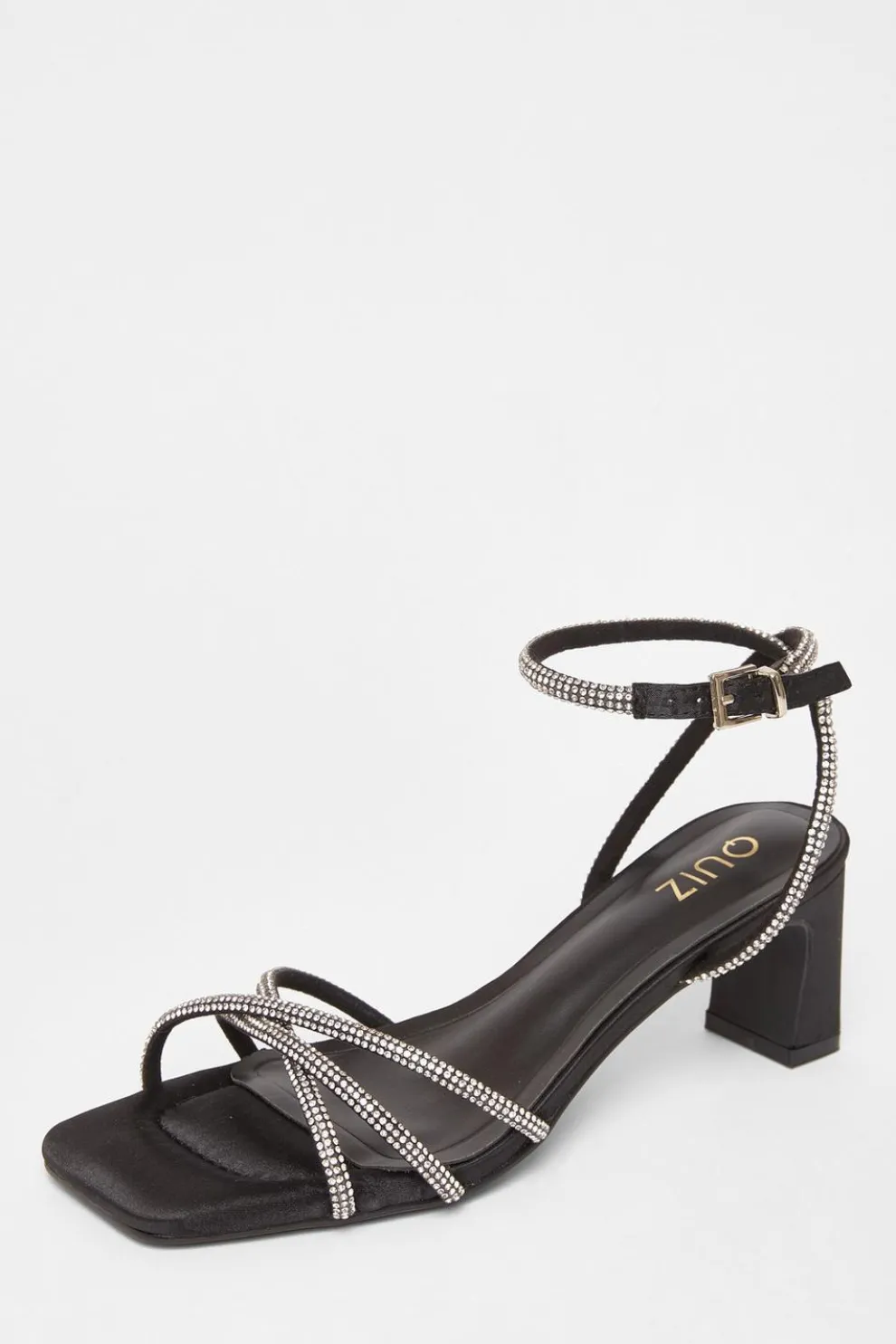 Black Diamante Strap Block Heels