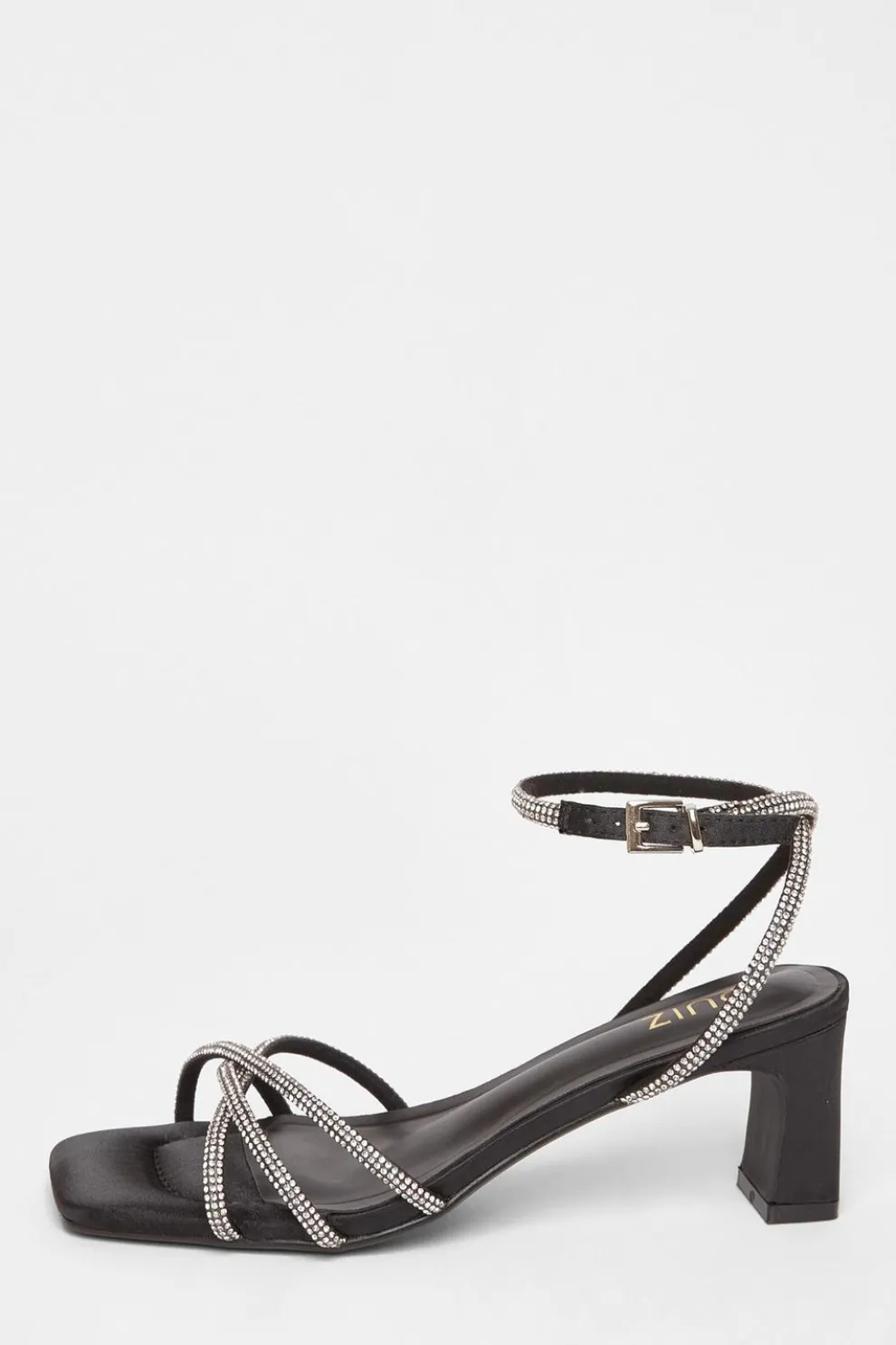 Black Diamante Strap Block Heels