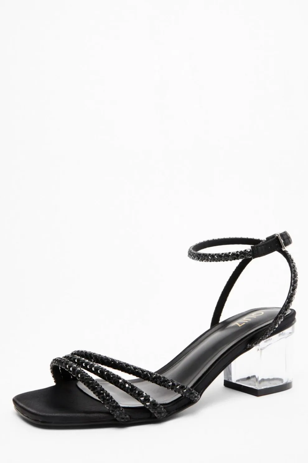 Black Diamante Strap Low Heel Sandals