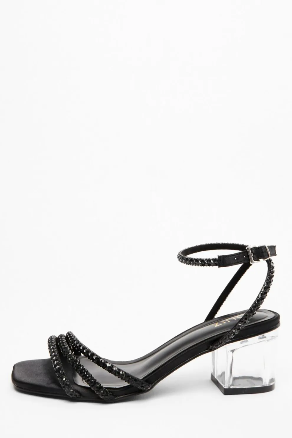 Black Diamante Strap Low Heel Sandals