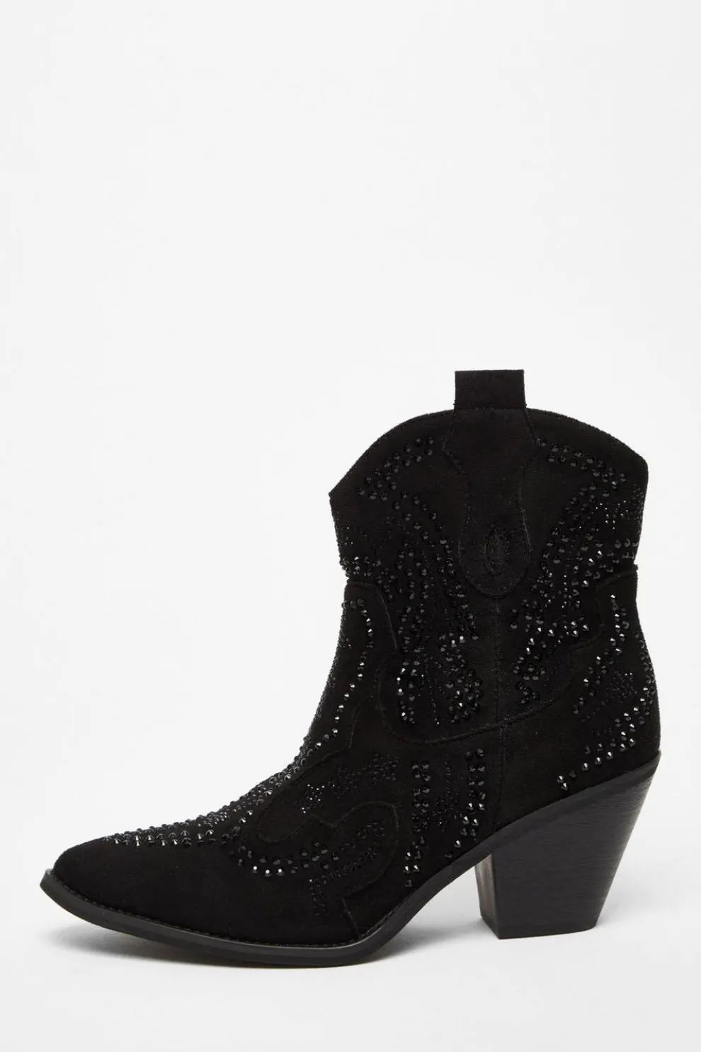 Black Diamante Western Ankle Boots