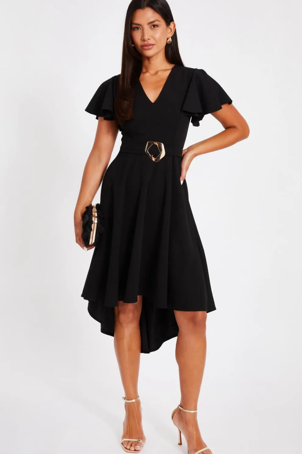 Black Dip Hem Midi Dress