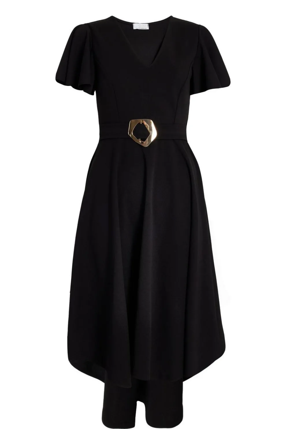 Black Dip Hem Midi Dress