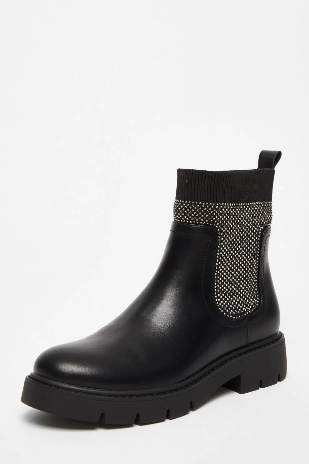 Black Embellished Chunky Ankle Boots