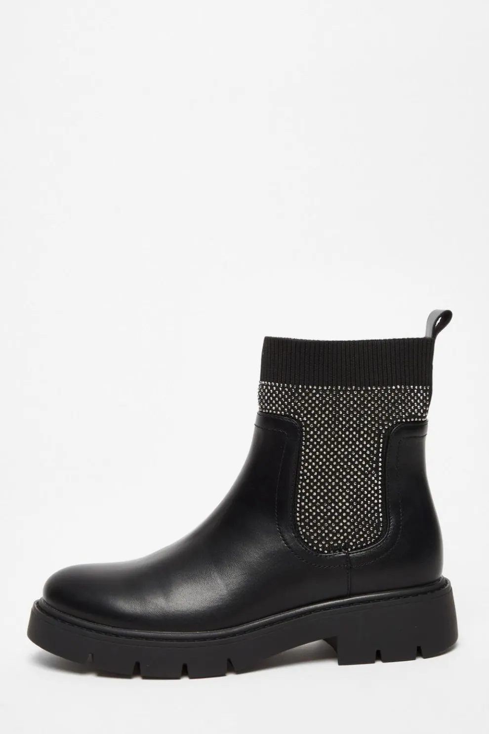 Black Embellished Chunky Ankle Boots