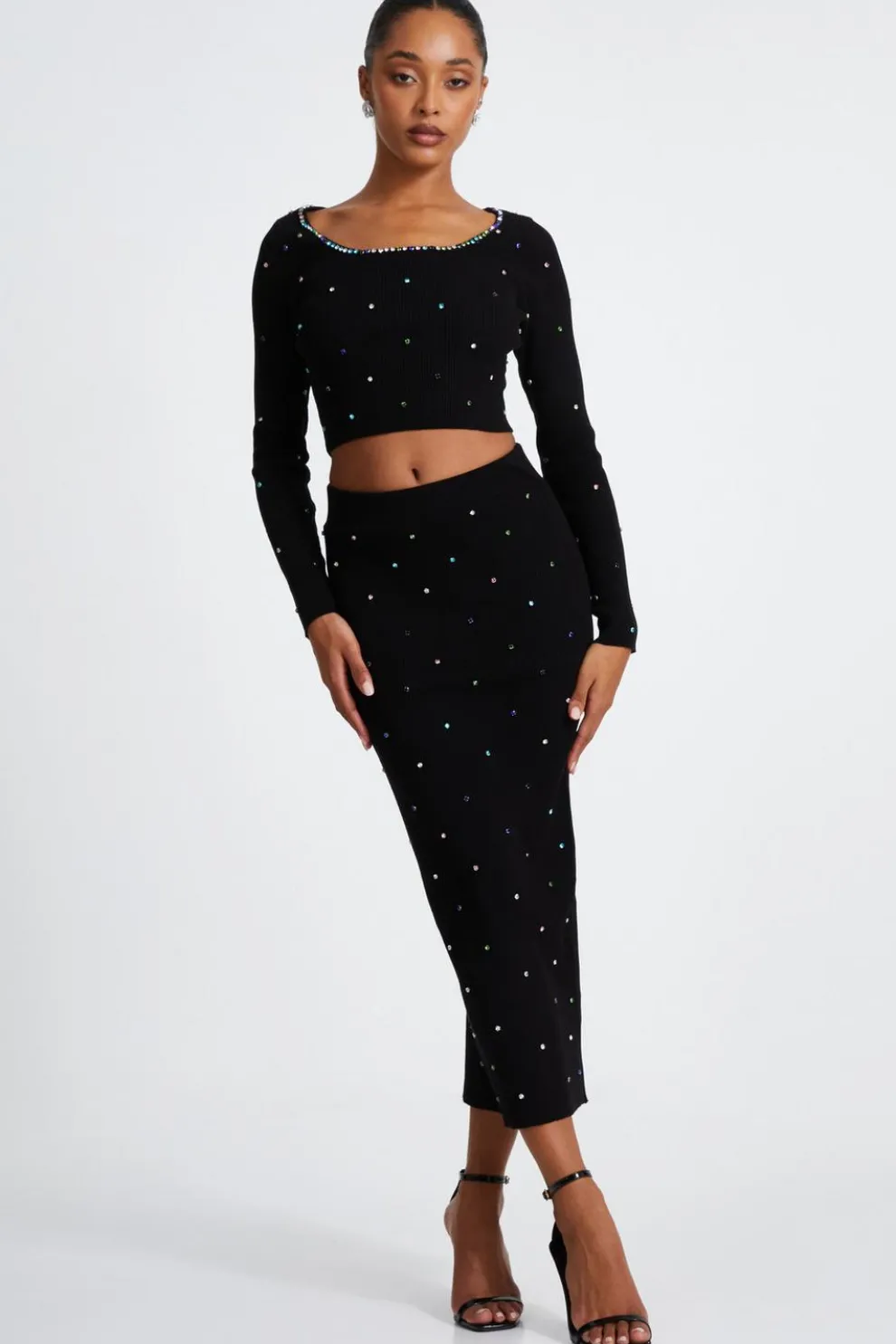 Black Embellished Knit Cropped Jumper