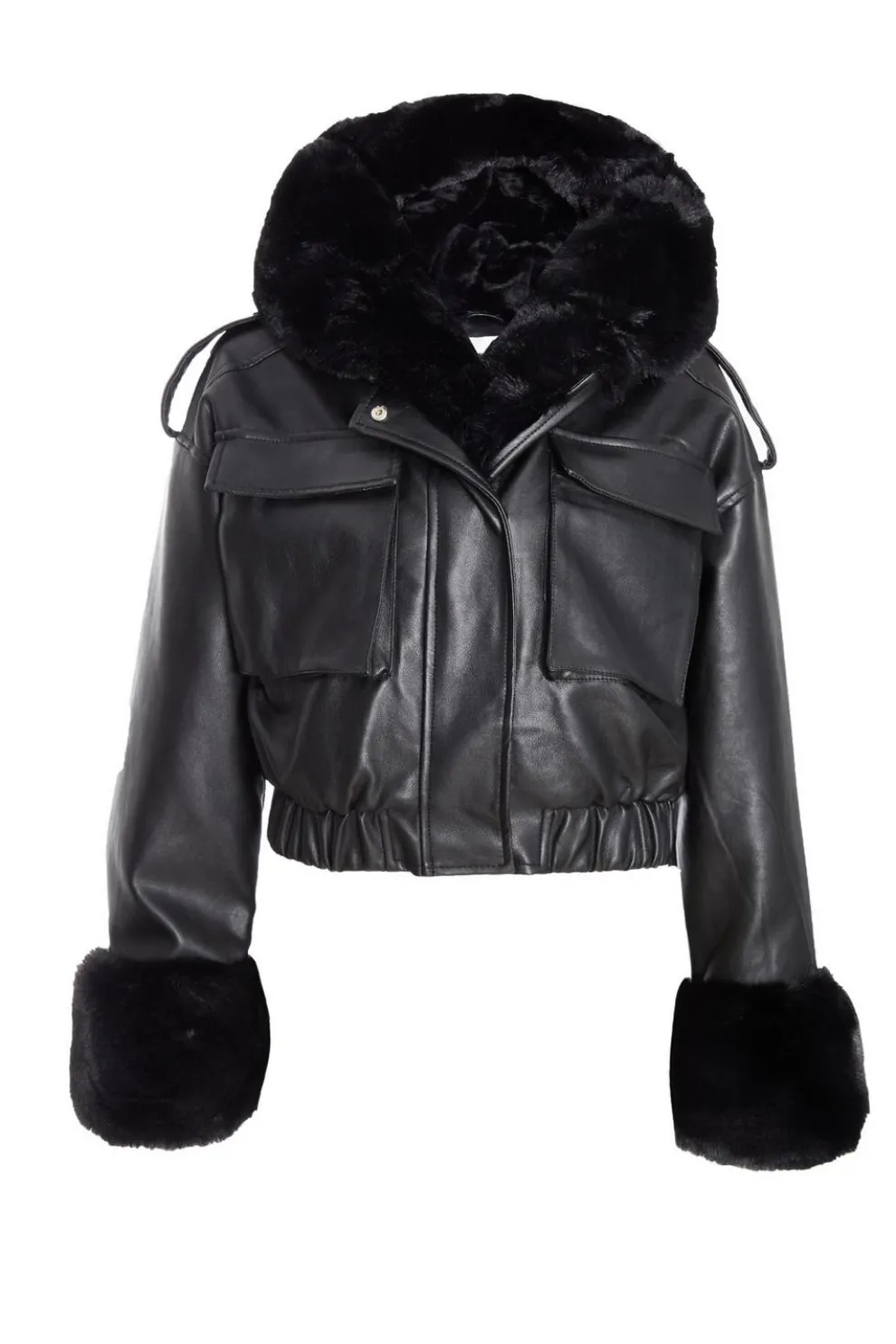 Black Faux Fur Bomber Jacket