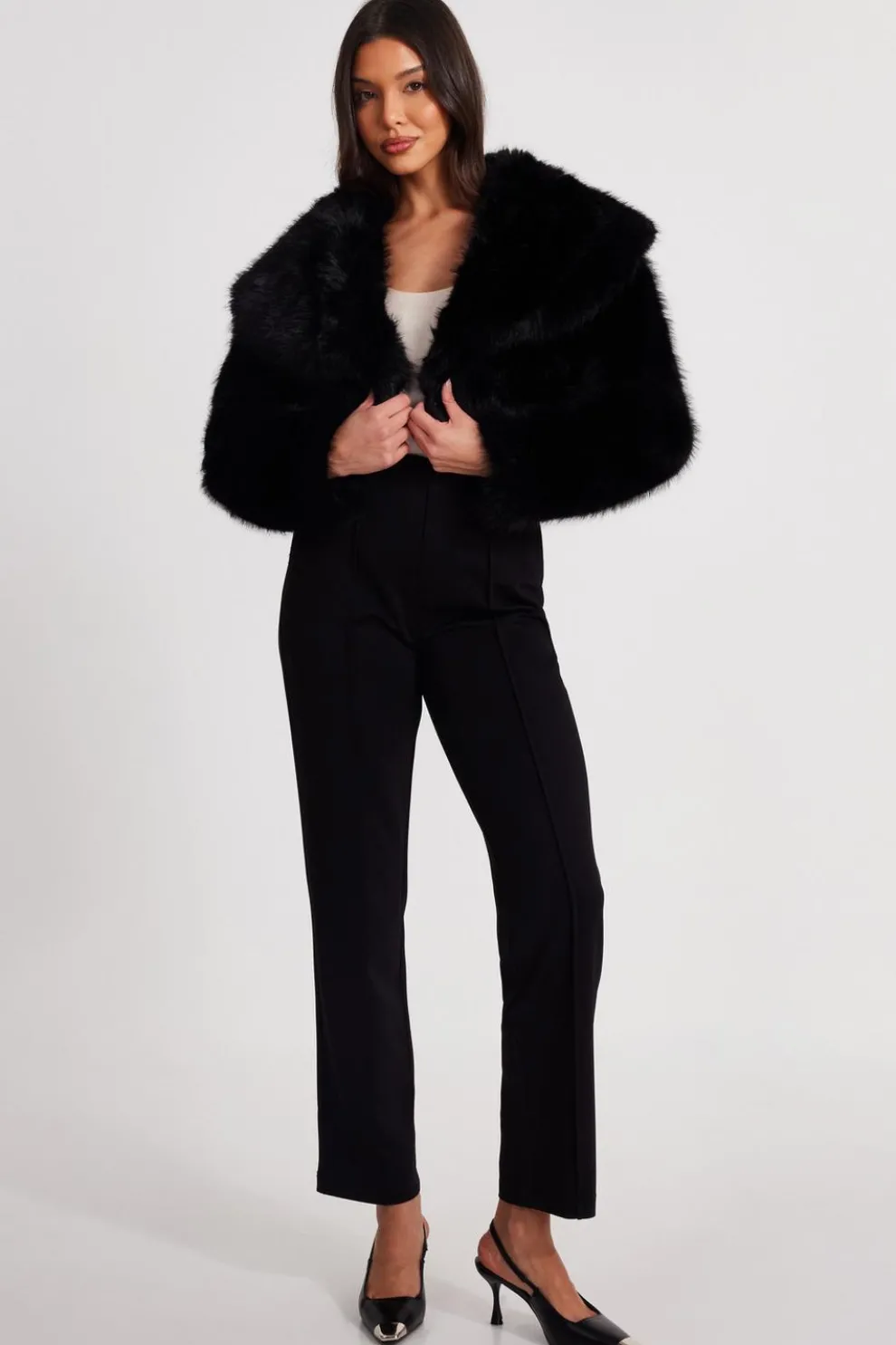 Black Faux Fur Cropped Jacket