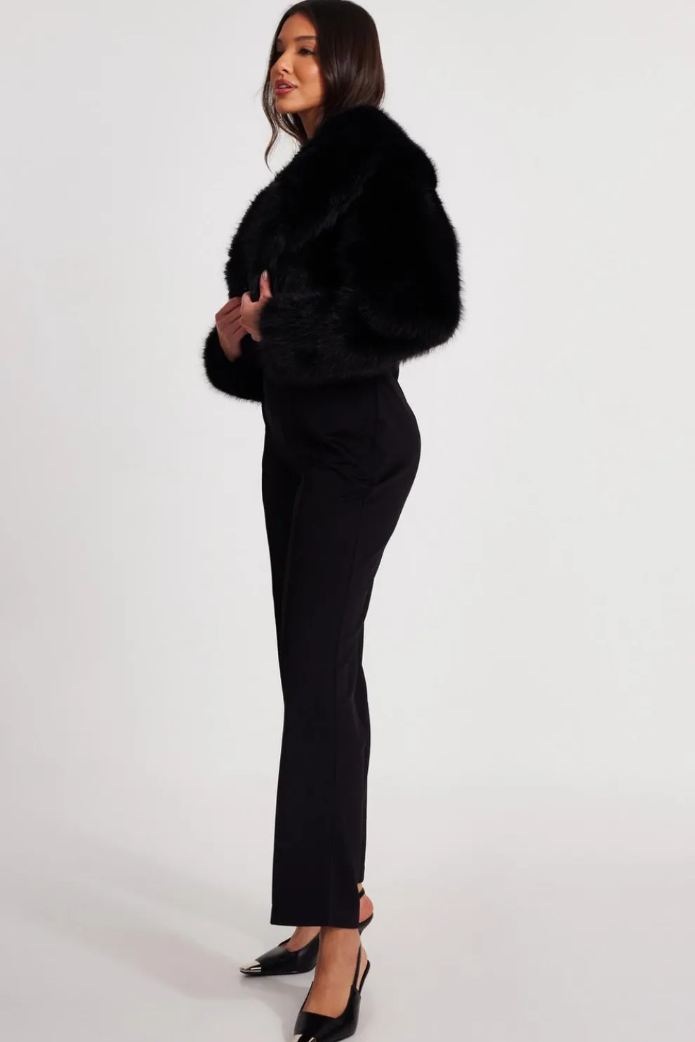 Black Faux Fur Cropped Jacket