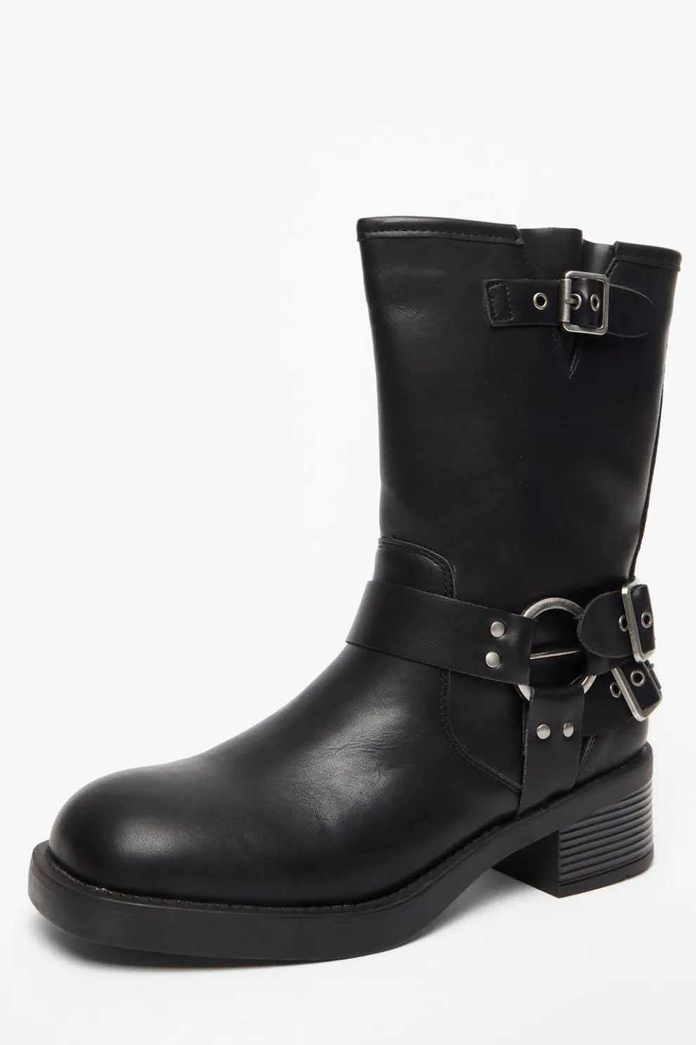 Black Faux Leather Biker Boots