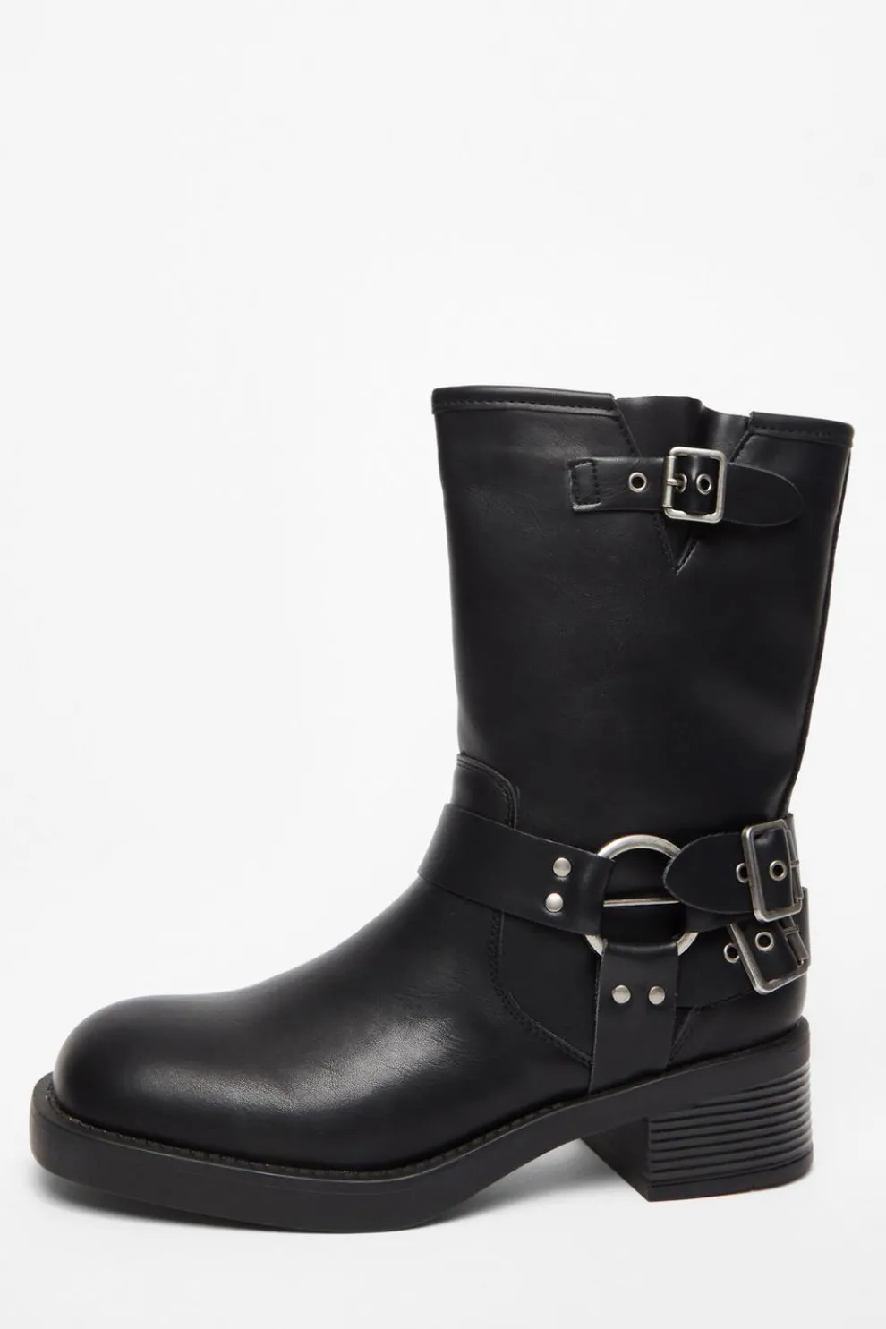 Black Faux Leather Biker Boots