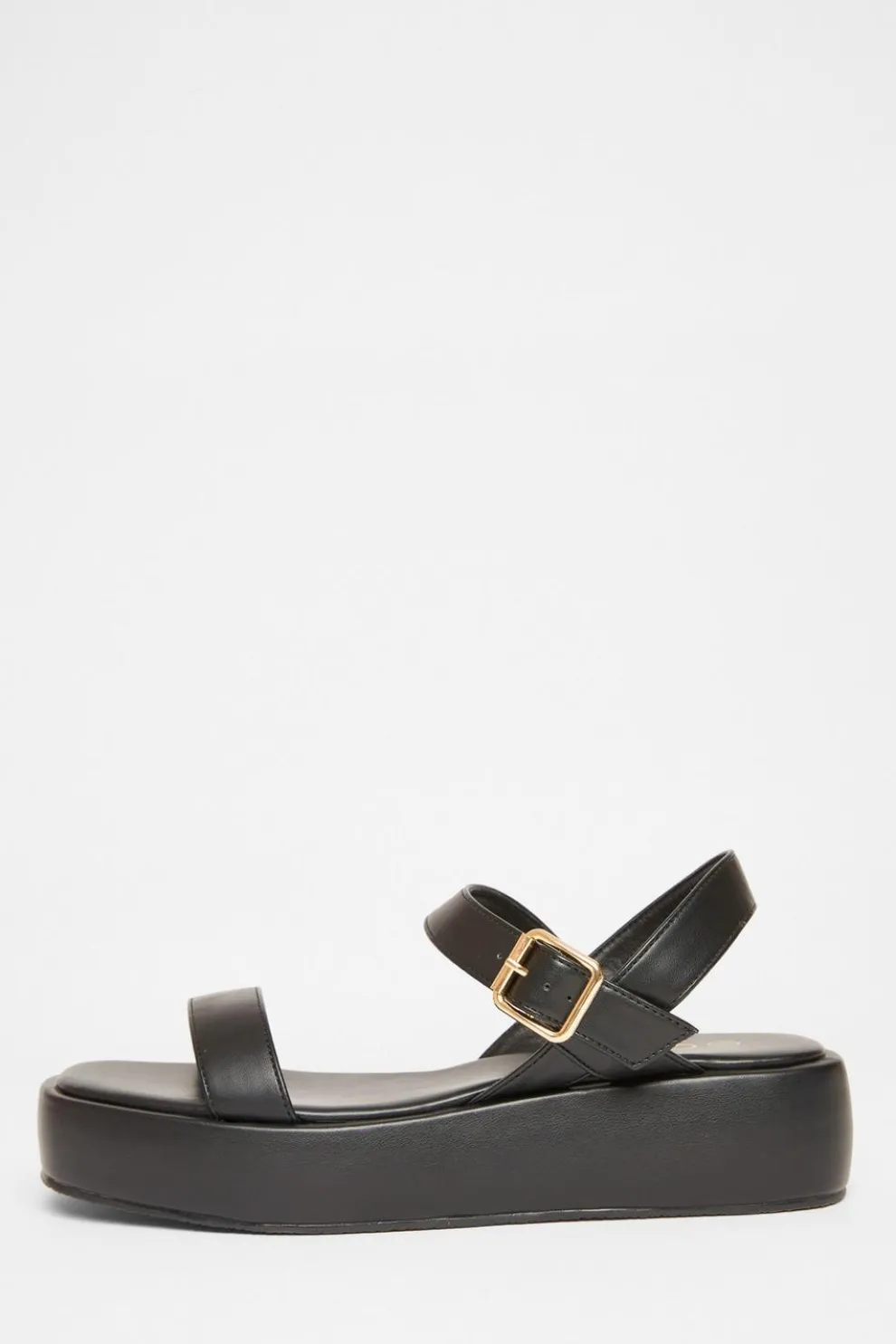 Black Faux Leather Flatform Sandals
