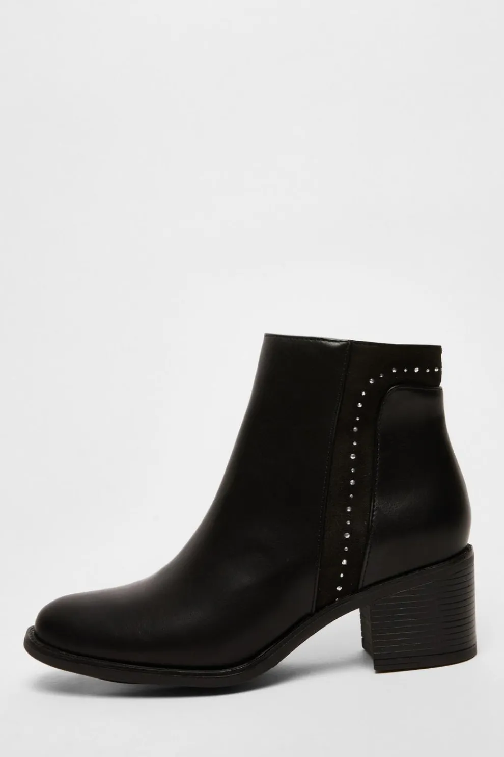 Black Faux Leather Embellished Ankle Boot