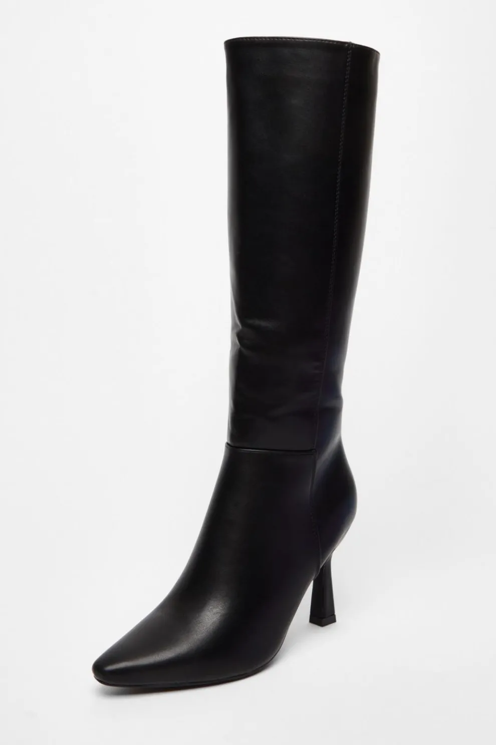 Black Faux Leather Knee High Boots