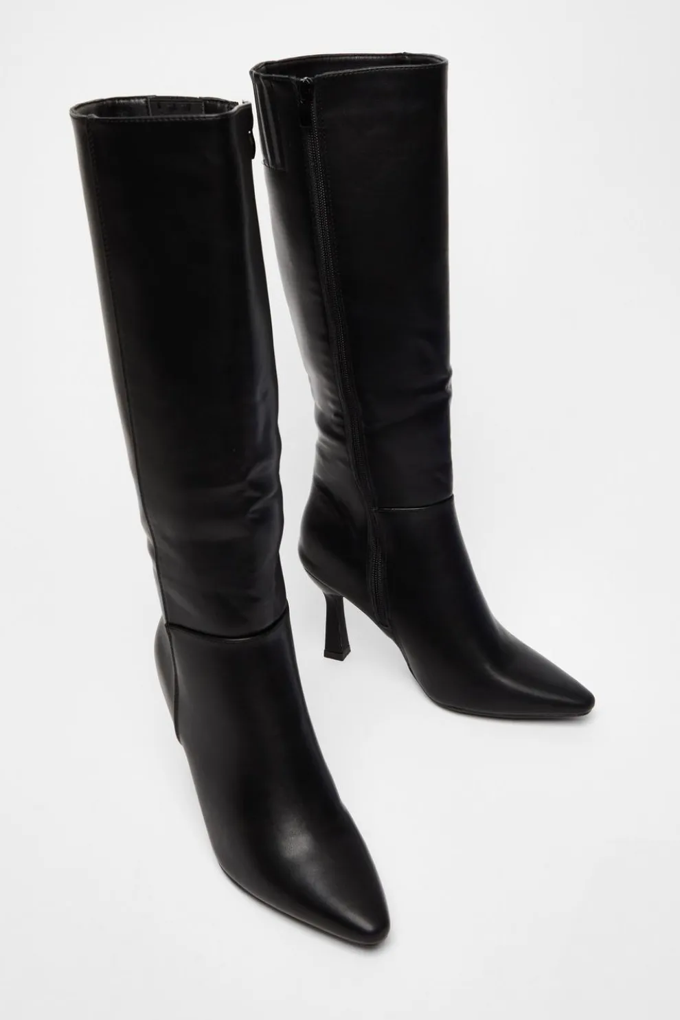 Black Faux Leather Knee High Boots