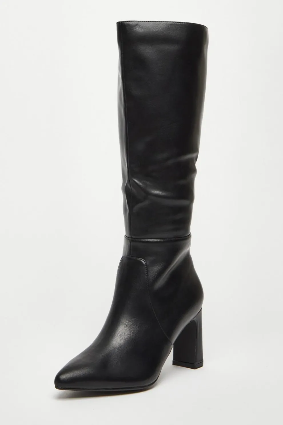 Black Faux Leather Knee High Boots