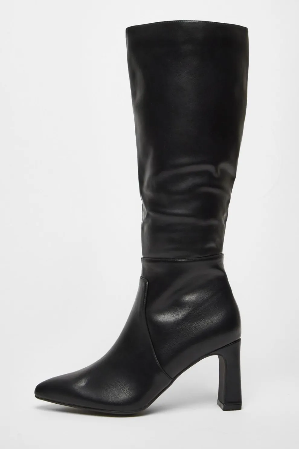 Black Faux Leather Knee High Boots