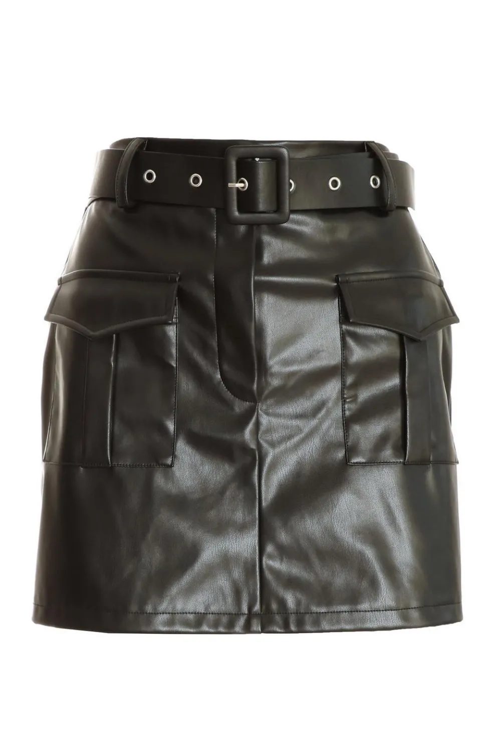 Black Faux Leather Skort