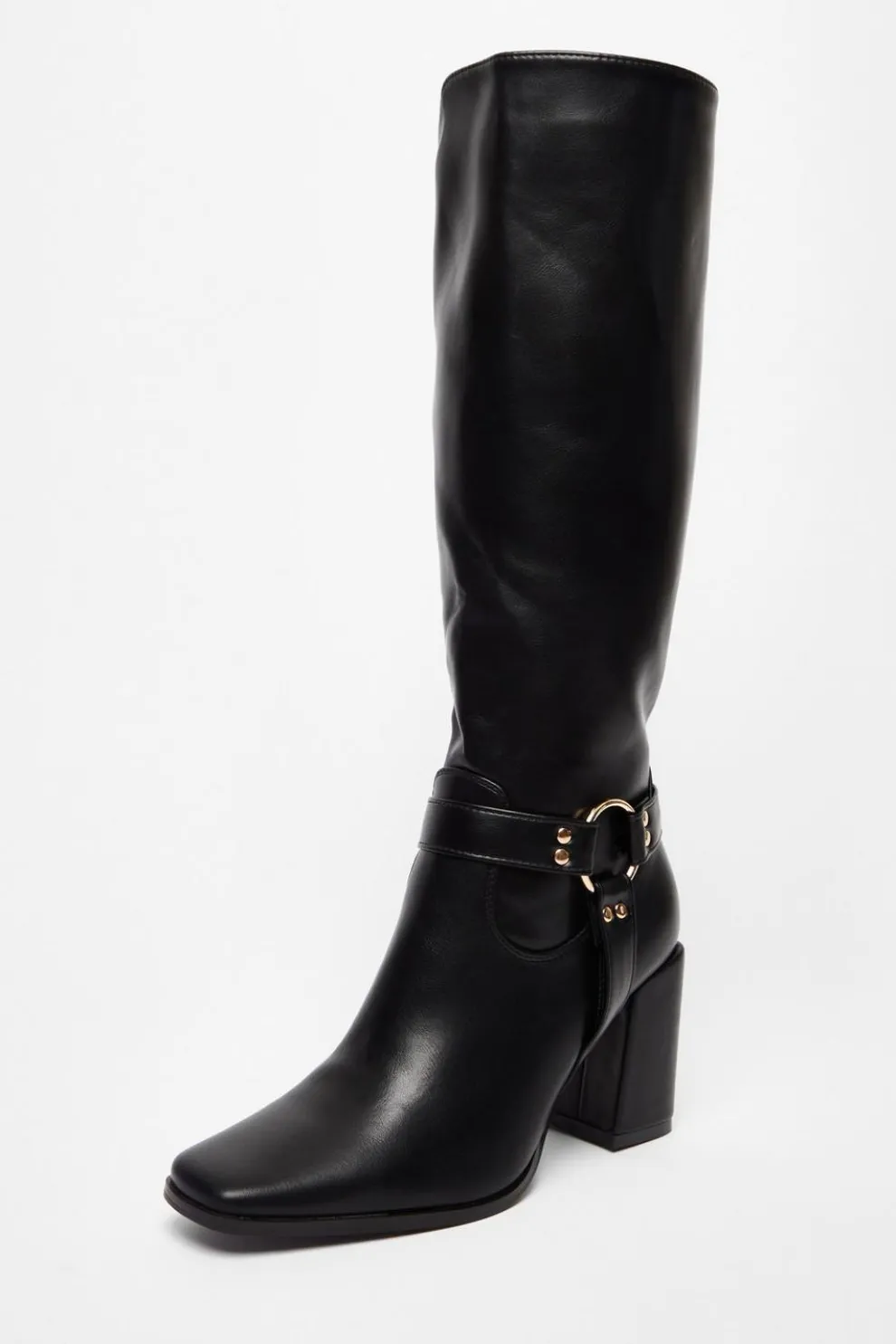 Black Faux Leather Knee High Boots