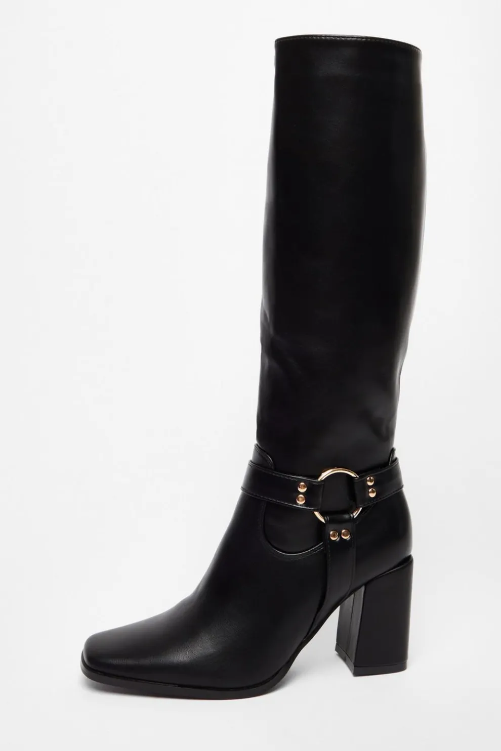 Black Faux Leather Knee High Boots