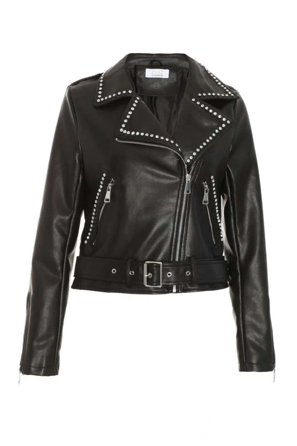 Black Faux Leather Studded Biker Jacket