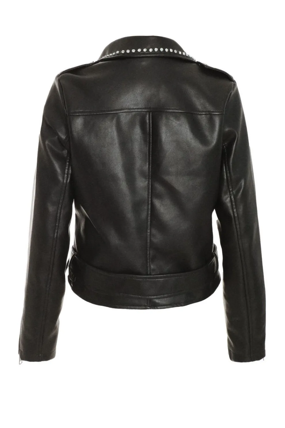 Black Faux Leather Studded Biker Jacket