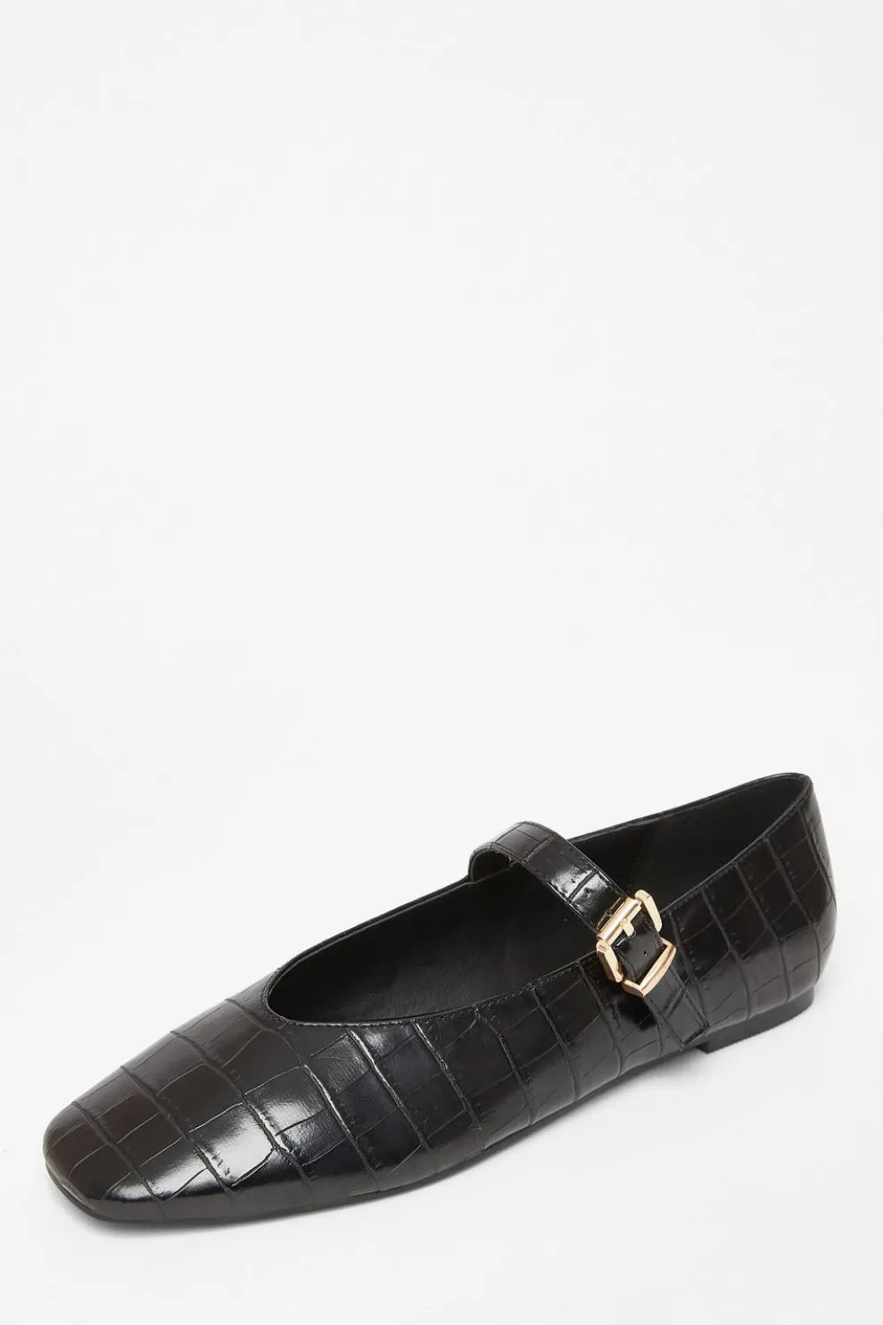 Black Faux Leather Croc Print Pumps