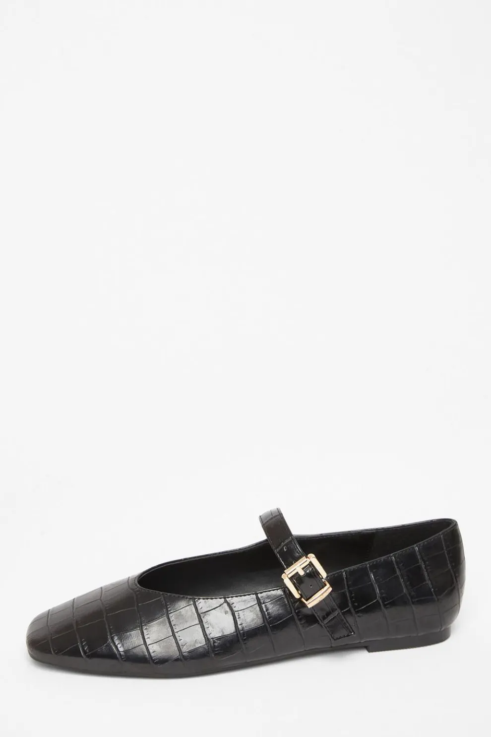 Black Faux Leather Croc Print Pumps