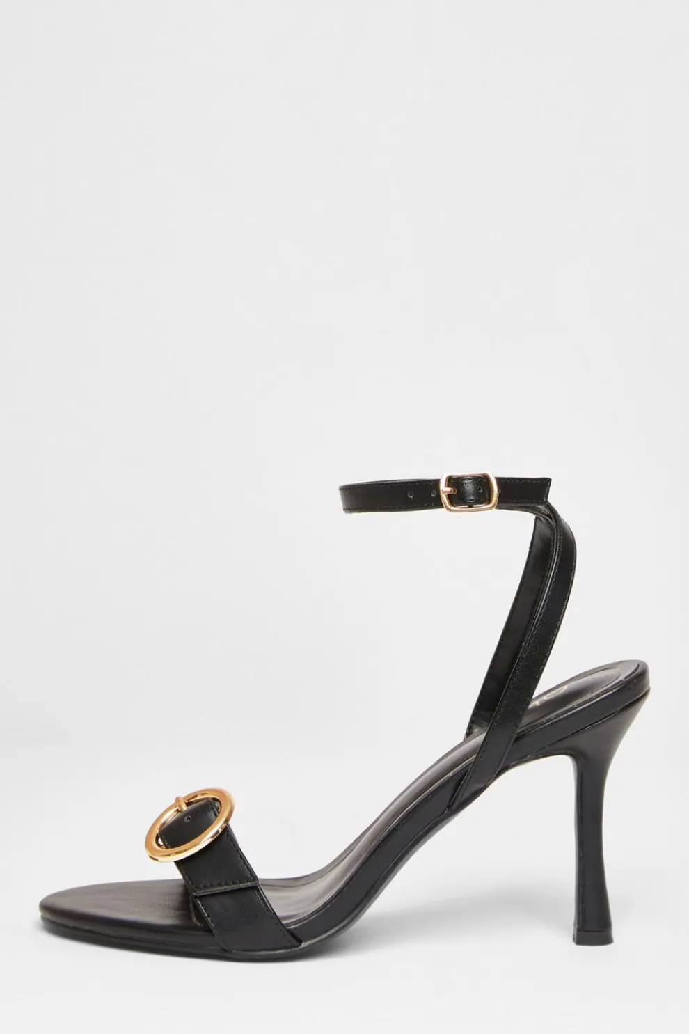 Black Faux Leather Buckle Heels