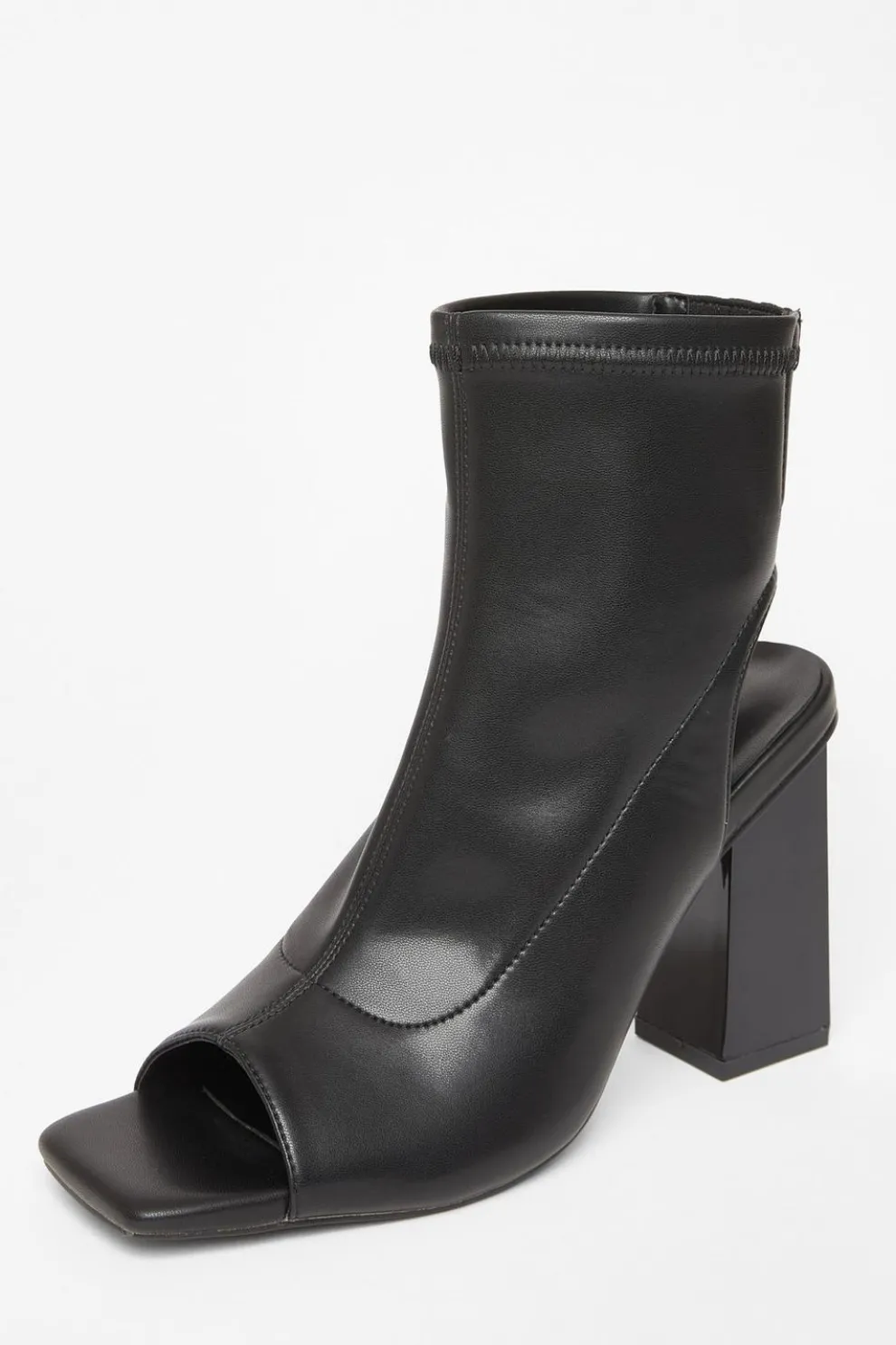 Black Faux Leather Peep Toe Boots