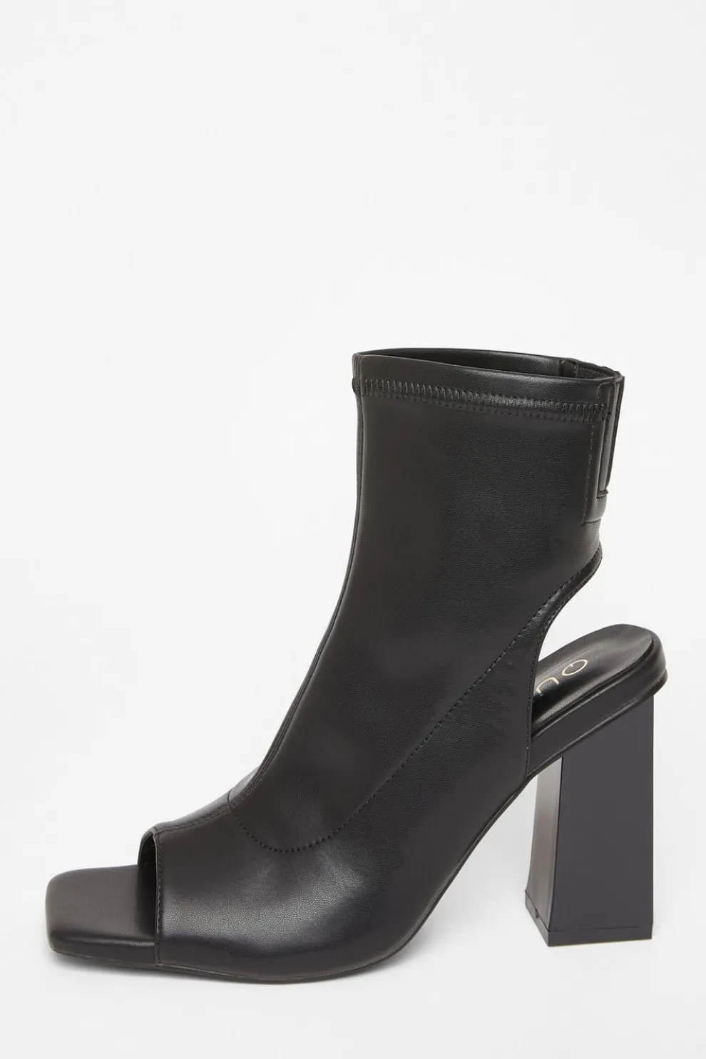 Black Faux Leather Peep Toe Boots