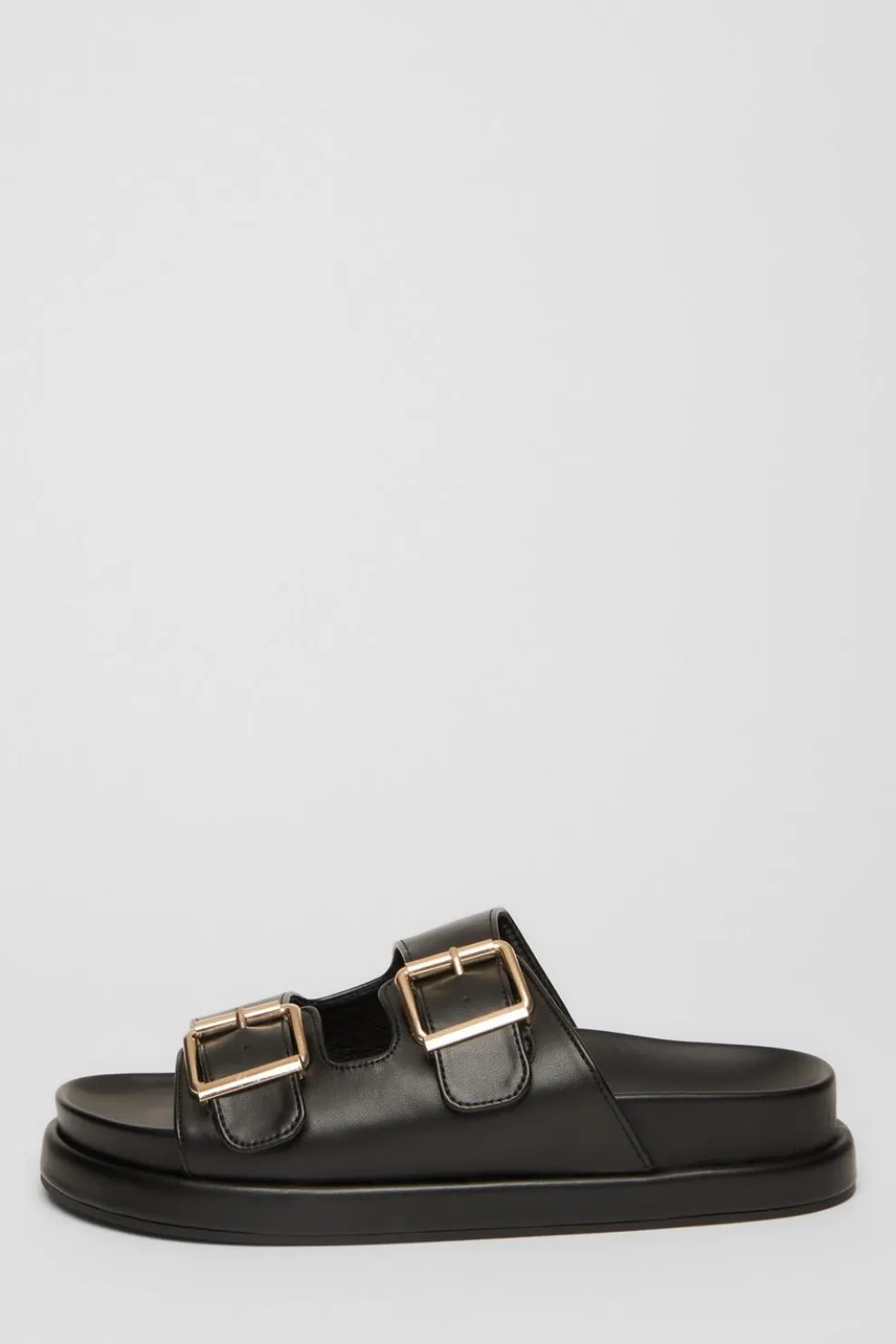 Black Faux Leather Flat Sandals