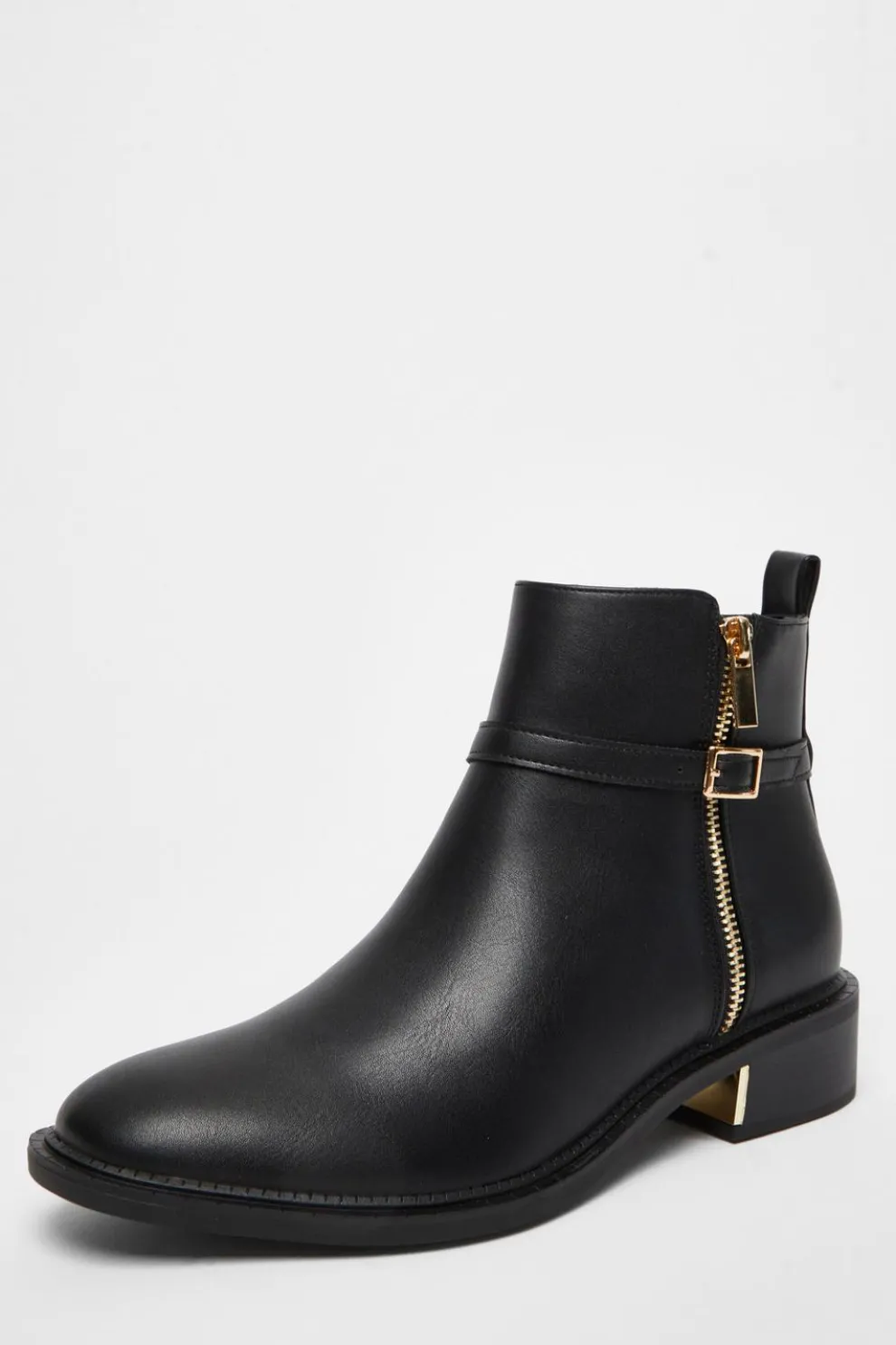Black Faux Leather Ankle Boot