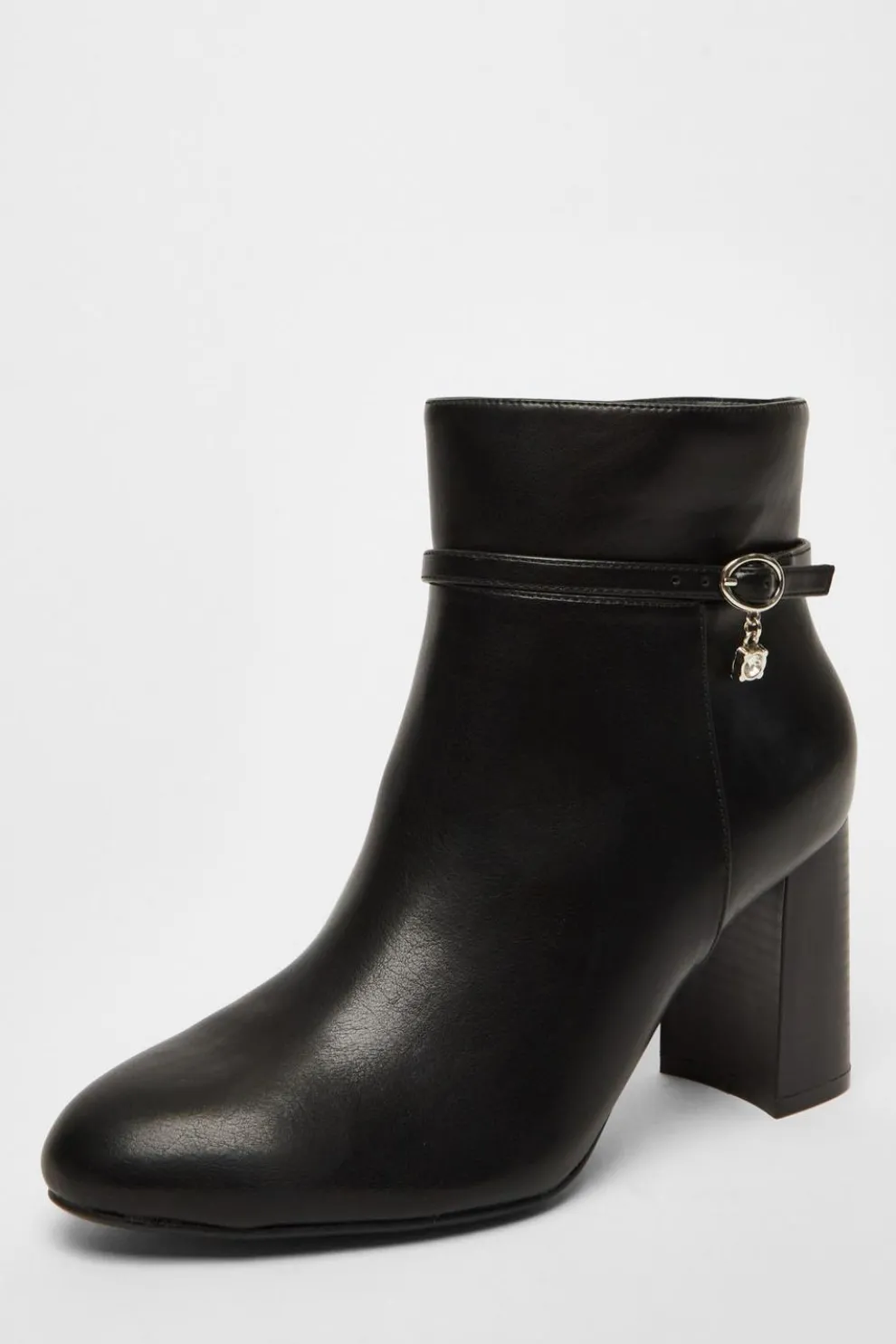 Black Faux Leather Heeled Ankle Boot
