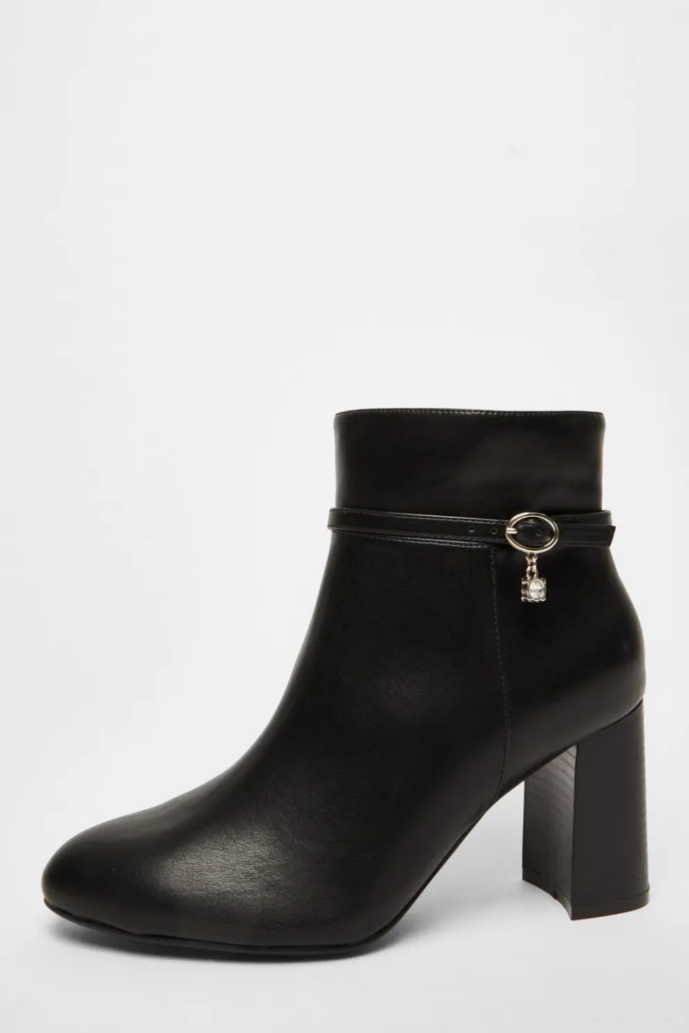 Black Faux Leather Heeled Ankle Boot