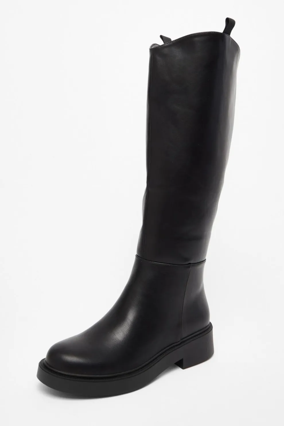 Black Faux Leather Knee High Boots