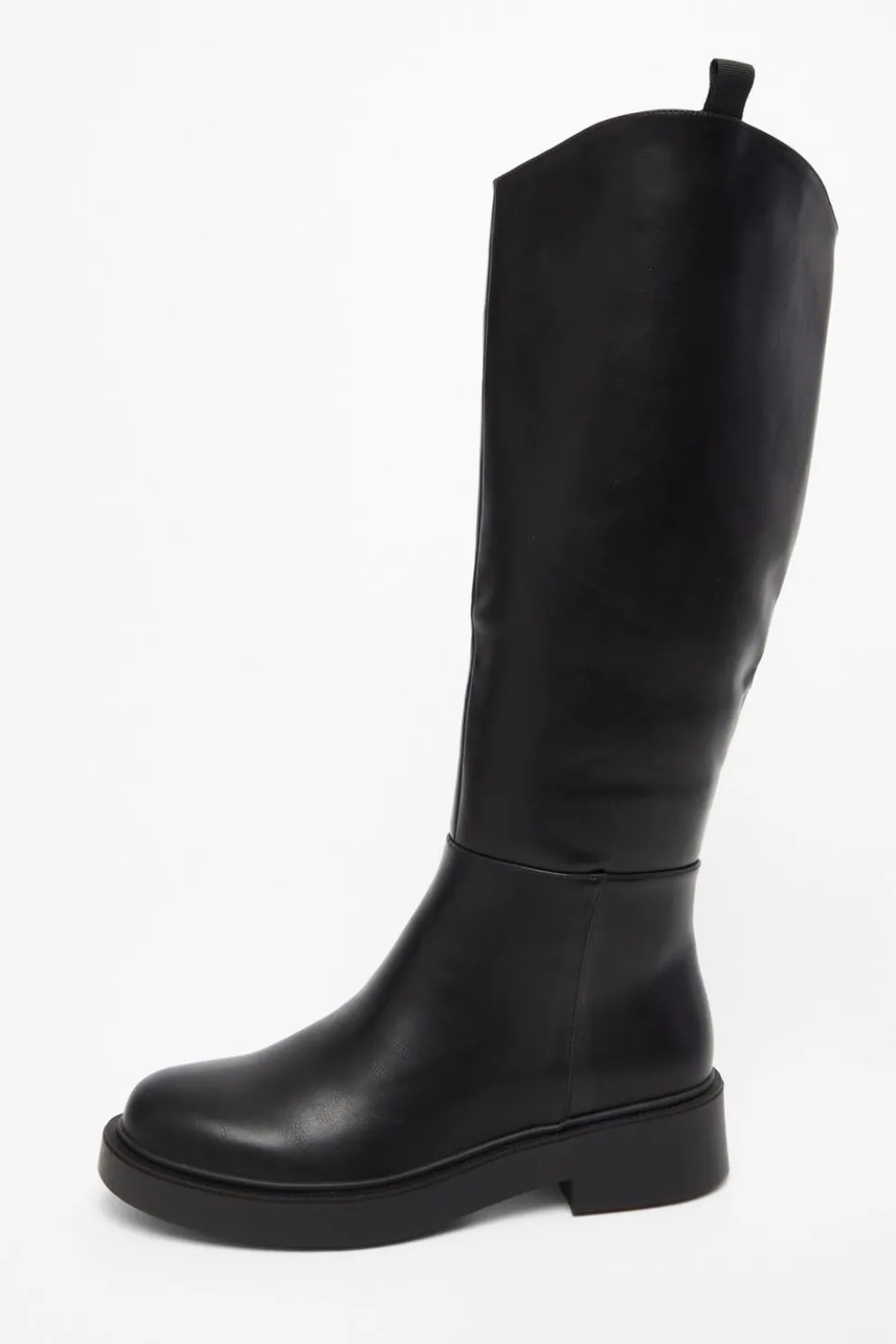 Black Faux Leather Knee High Boots