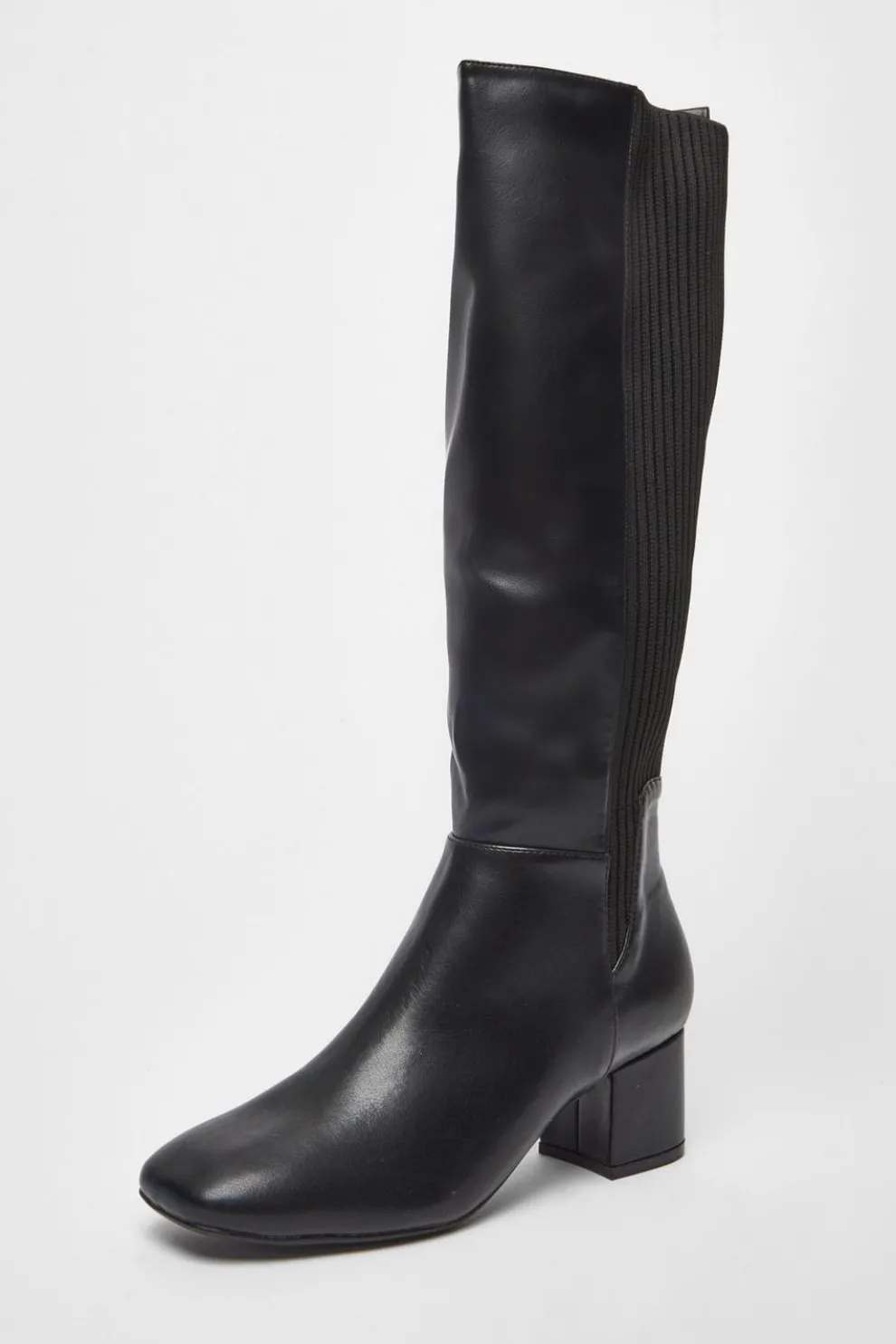 Black Faux Leather Elasticated Boots