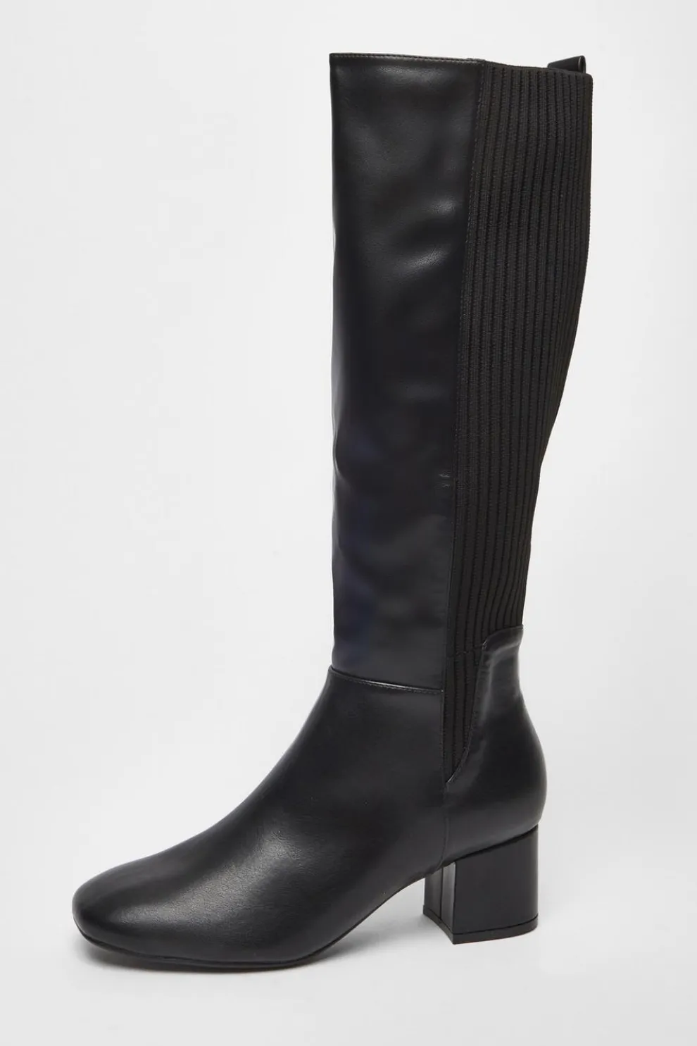 Black Faux Leather Elasticated Boots